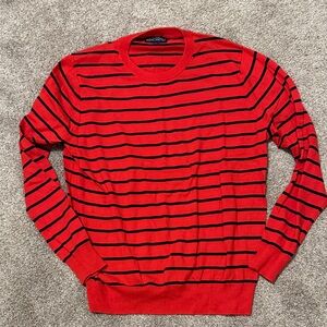 J. Crew Red and Black Striped Crewneck Sweater